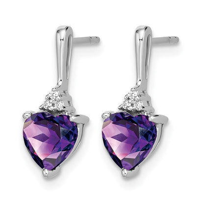 10K White Gold Amethyst And Diamond Heart Earrings