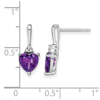10K White Gold Amethyst And Diamond Heart Earrings