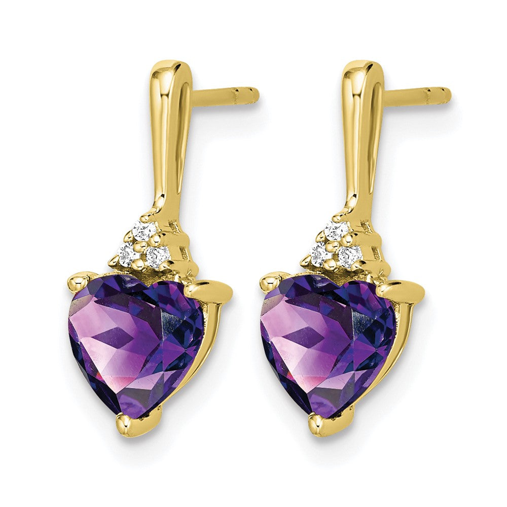 10K Yellow Gold Amethyst And Diamond Heart Earrings