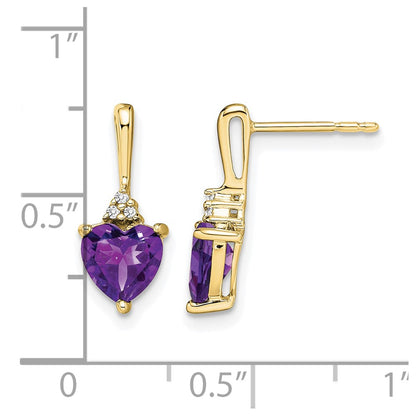 10K Yellow Gold Amethyst And Diamond Heart Earrings
