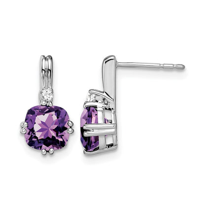 10K White Gold Cushion Amethyst And Diamond Earrings