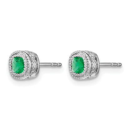 10K White Gold Emerald And Diamond Earrings