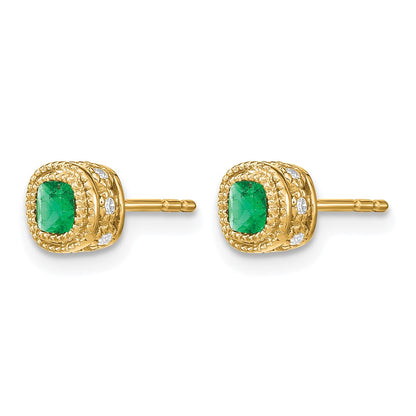 10K Yellow Gold Emerald And Diamond Earrings