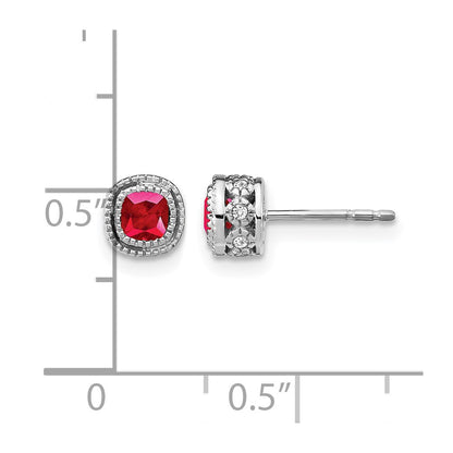 10K White Gold Cushion Ruby And Diamond Earrings