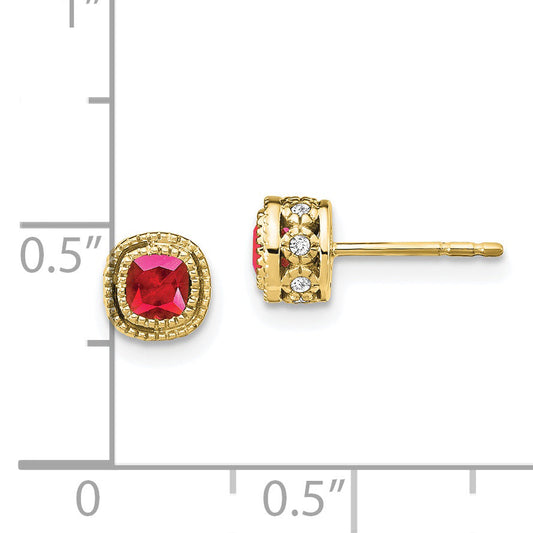 10K Yellow Gold Cushion Ruby And Diamond Earrings