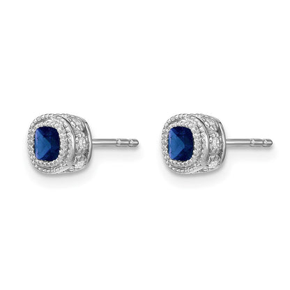 10K White Gold Cushion Sapphire And Diamond Earrings