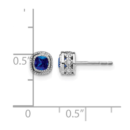 10K White Gold Cushion Sapphire And Diamond Earrings