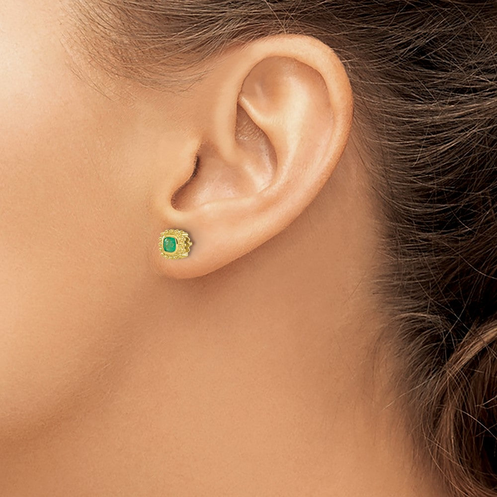 10K Yellow Gold Cushion Emerald Earrings