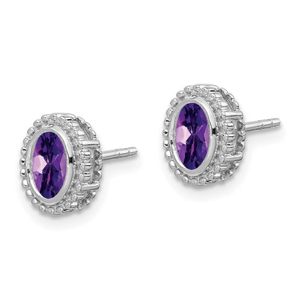 10K White Gold Oval Amethyst Post Earrings