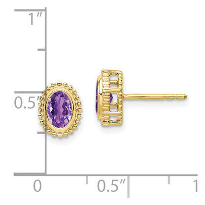 10K Yellow Gold Oval Amethyst Post Earrings