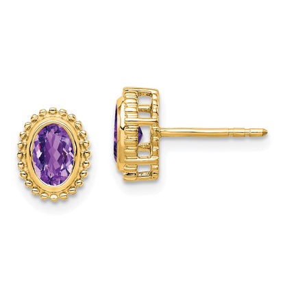 10K Yellow Gold Oval Amethyst Post Earrings