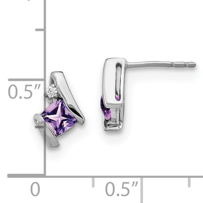 10K White Gold Cushion Amethyst And Diamond Earrings