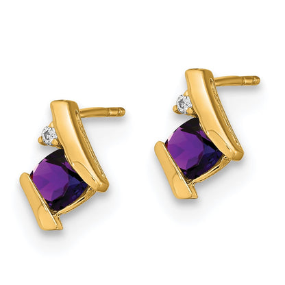 10K Yellow Gold Cushion Amethyst And Diamond Earrings