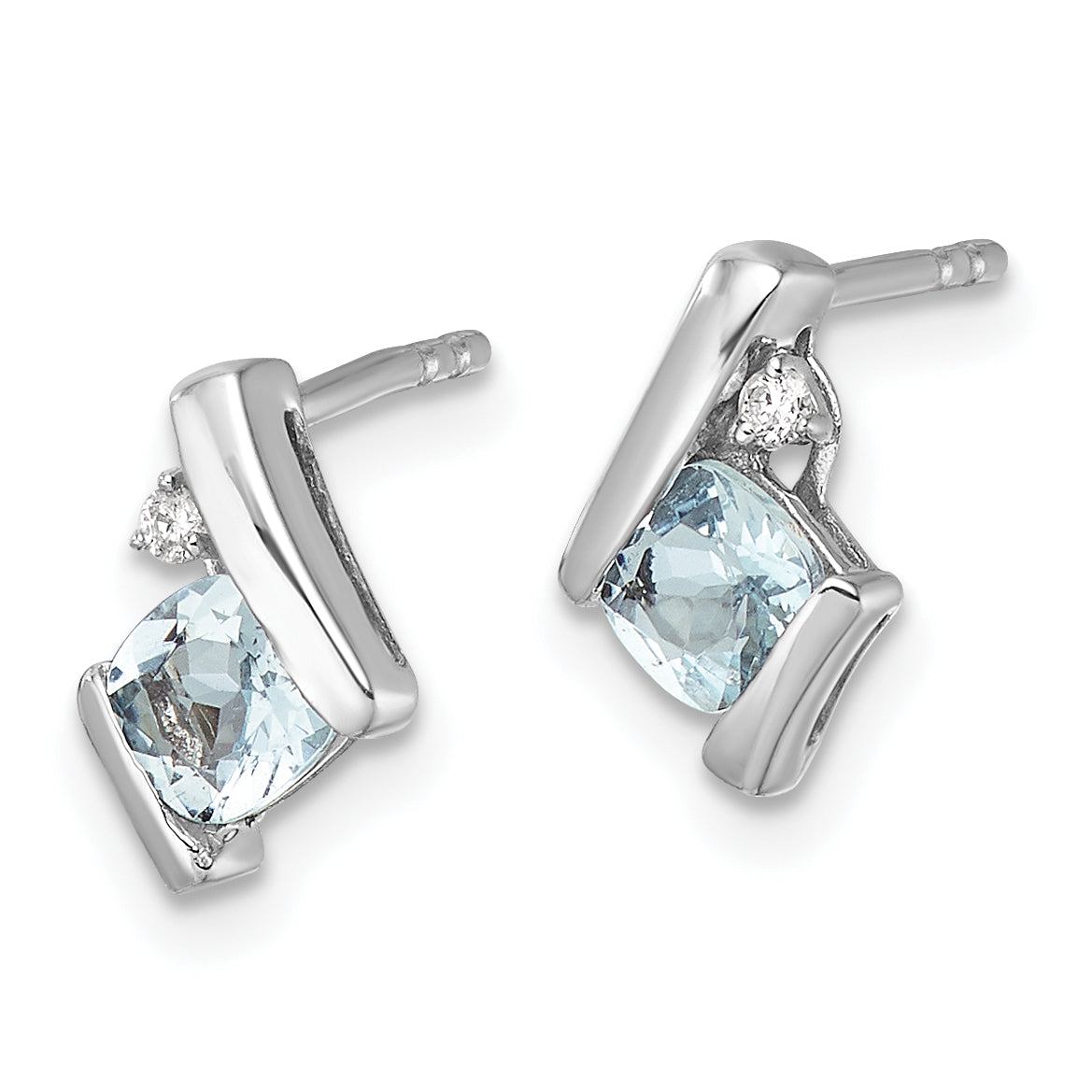 10K White Gold Cushion Aquamarine And Diamond Earrings