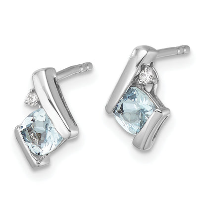 10K White Gold Cushion Aquamarine And Diamond Earrings