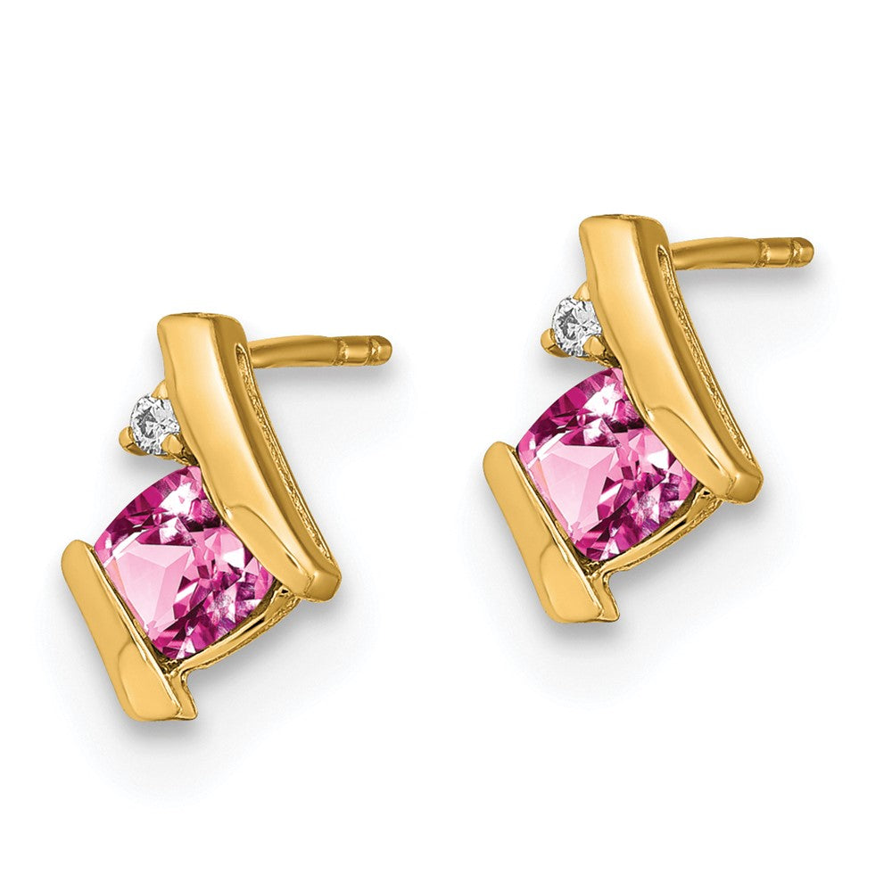 10K Yellow Gold Cushion Cr. Pink Sapphire And Diamond Earrings