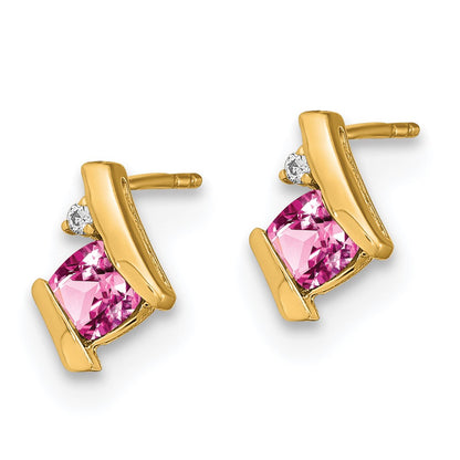 10K Yellow Gold Cushion Cr. Pink Sapphire And Diamond Earrings