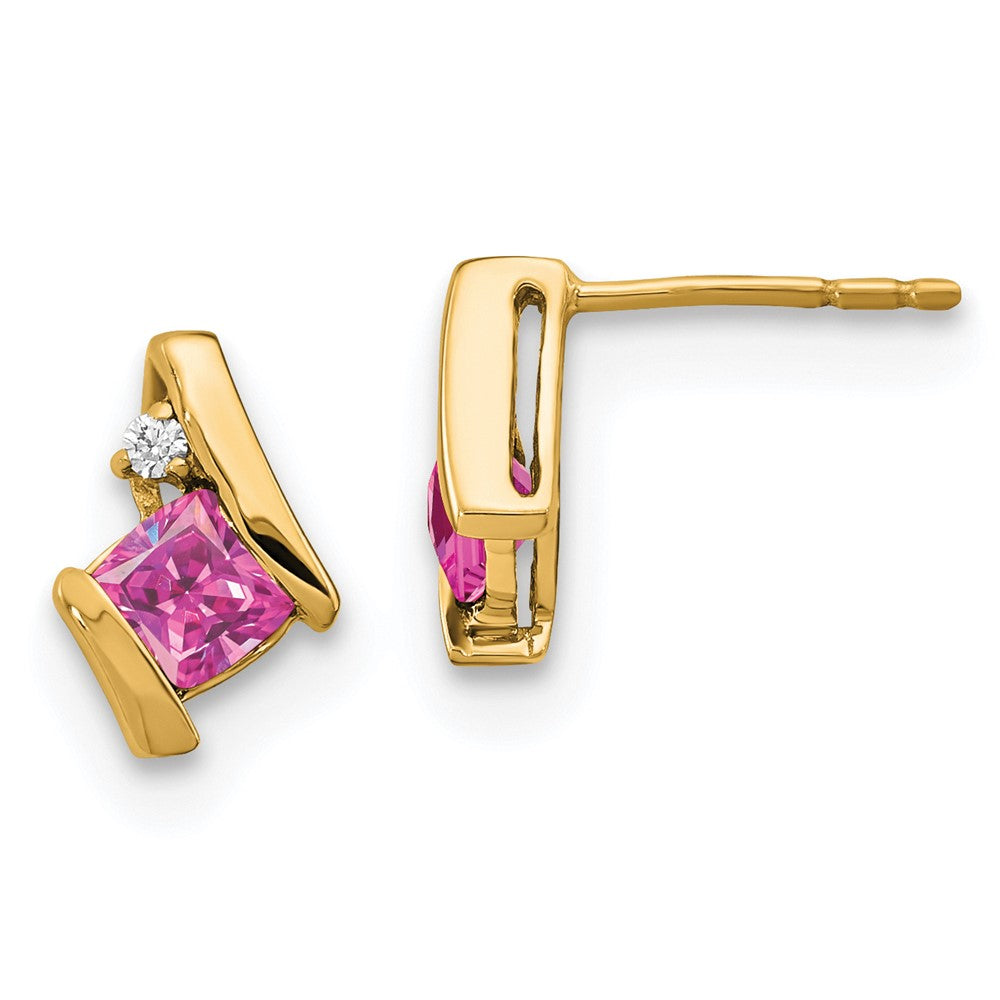 10K Yellow Gold Cushion Cr. Pink Sapphire And Diamond Earrings