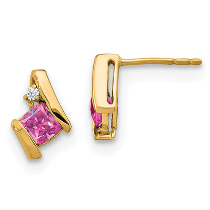 10K Yellow Gold Cushion Cr. Pink Sapphire And Diamond Earrings