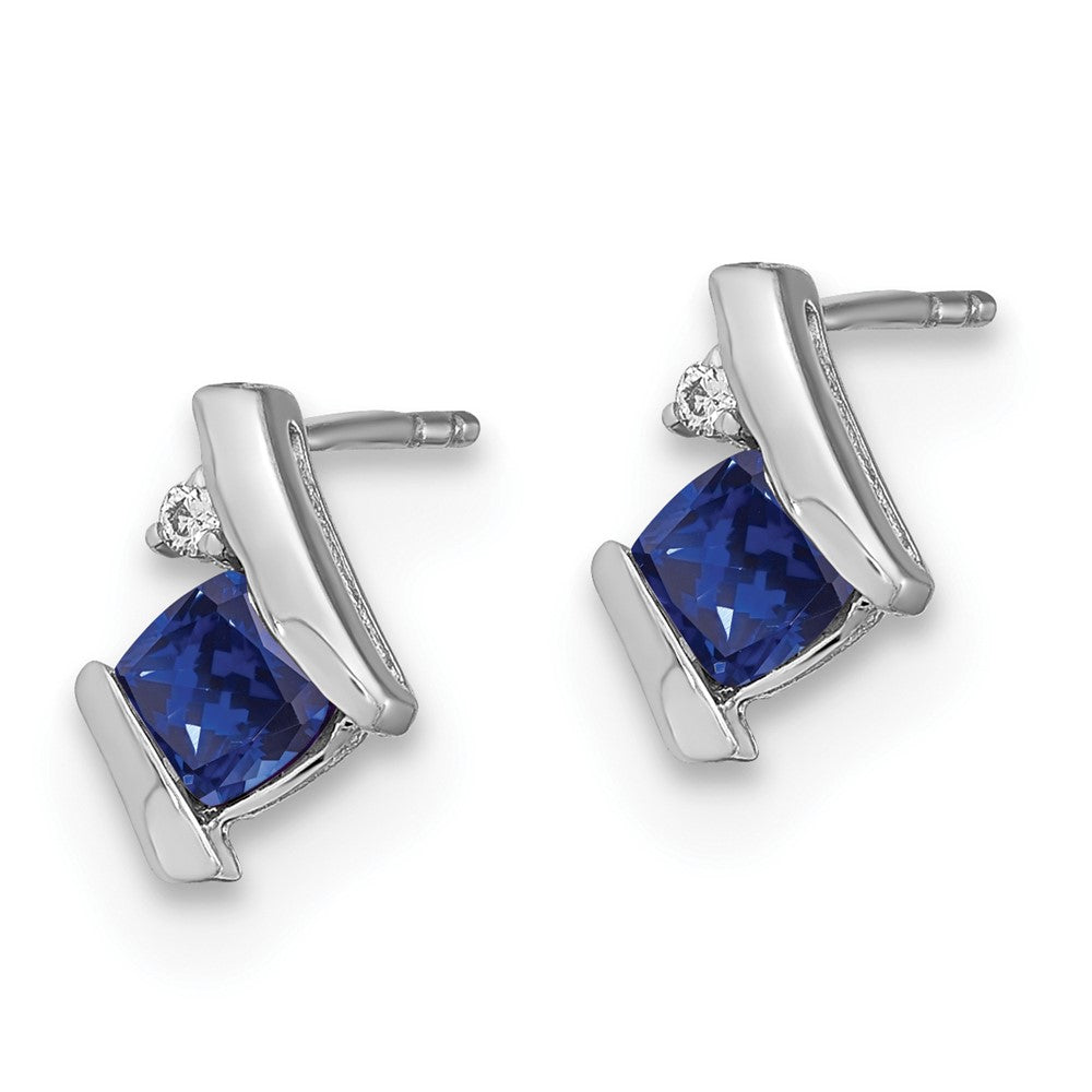 10K White Gold Cushion Cr. Sapphire And Diamond Earrings
