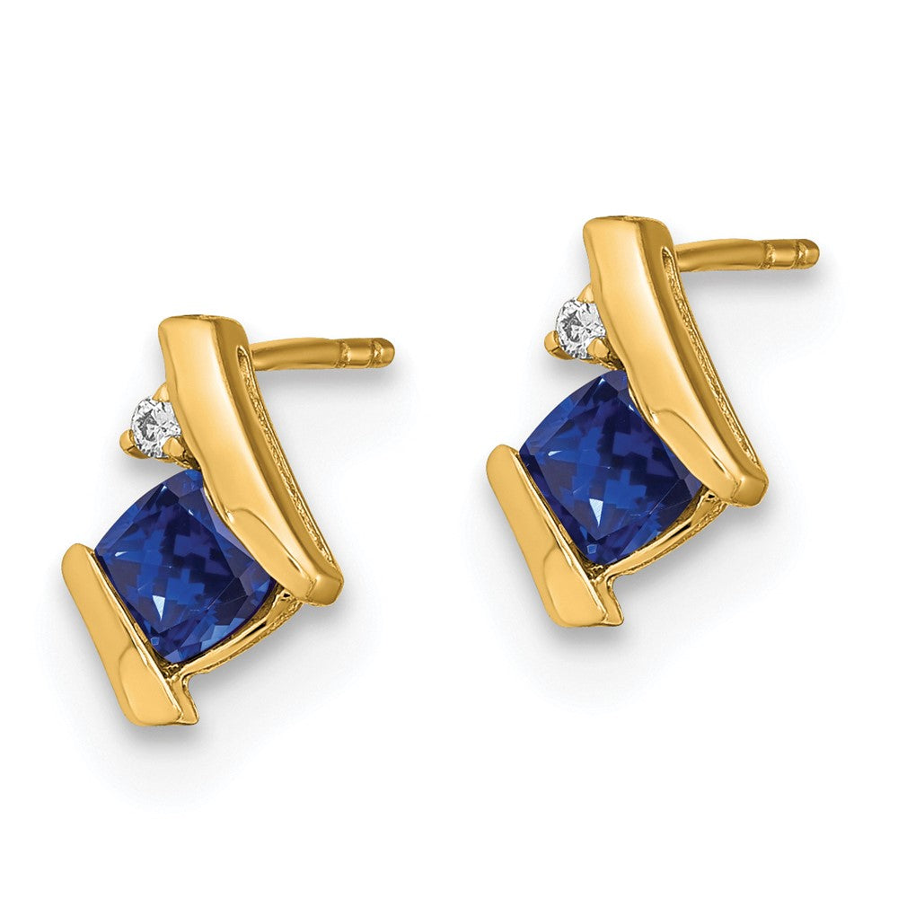 10K Yellow Gold Cushion Cr. Sapphire And Diamond Earrings