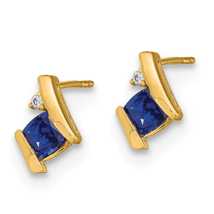 10K Yellow Gold Cushion Cr. Sapphire And Diamond Earrings