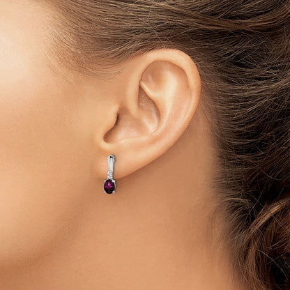 14K White Gold Oval Rhodolite Garnet And Diamond Dangle Earrings