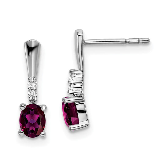 14K White Gold Oval Rhodolite Garnet And Diamond Dangle Earrings