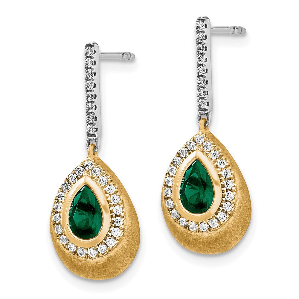 14K Two-tone Lab Grown VS/SI FGH Diamond and Created Emerald Earrings