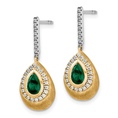 14K Two-tone Lab Grown VS/SI FGH Diamond and Created Emerald Earrings