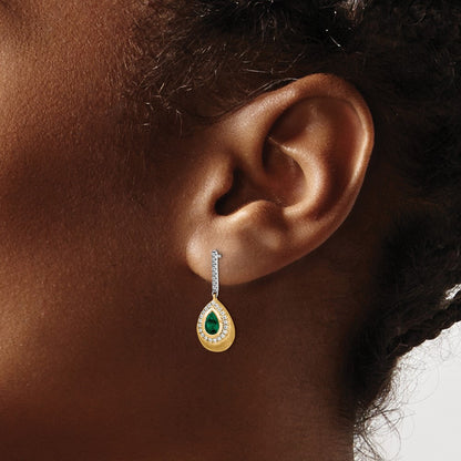 14K Two-tone Lab Grown VS/SI FGH Diamond and Created Emerald Earrings