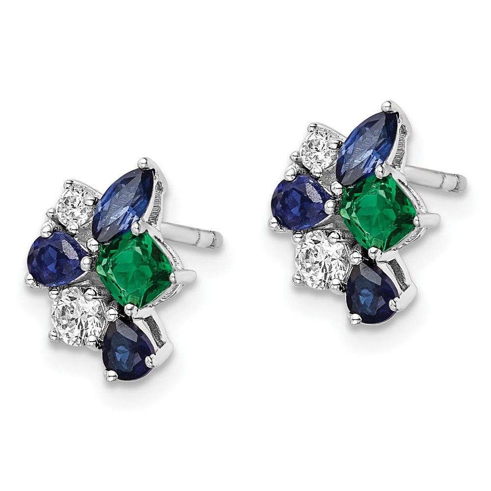 14k White Gold 1/5 Ct. Lab Grown Diamond VS/SI+ G+ and Created Emerald Post Earrings
