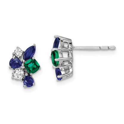 14k White Gold 1/5 Ct. Lab Grown Diamond VS/SI+ G+ and Created Emerald Post Earrings