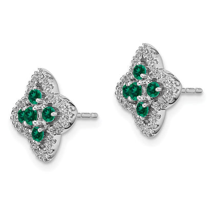 14k White Gold 1/3 Ct. Lab Grown Diamond VS/SI+ G+ and Created Emerald Fashion Post Earrings