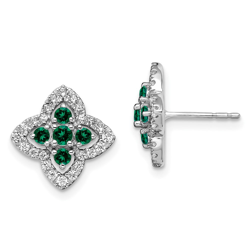 14k White Gold 1/3 Ct. Lab Grown Diamond VS/SI+ G+ and Created Emerald Fashion Post Earrings