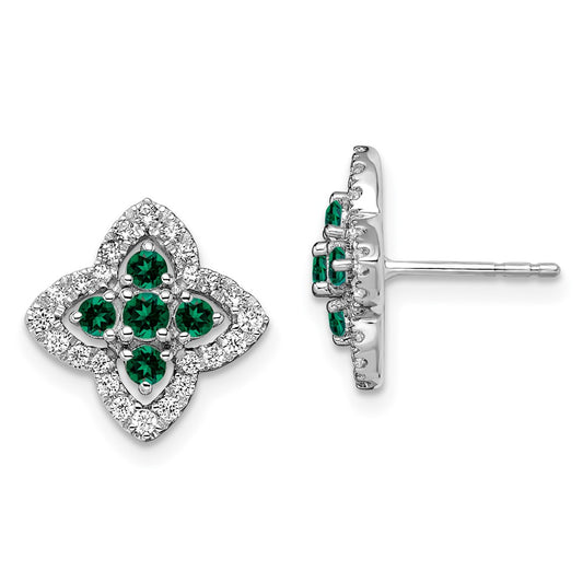 14k White Gold 1/3 Ct. Lab Grown Diamond VS/SI+ G+ and Created Emerald Fashion Post Earrings
