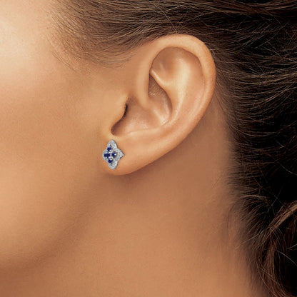 14k White Gold 1/3 Ct. Lab Grown Diamond VS/SI+ G+ and Created Sapphire Fashion Post Earrings