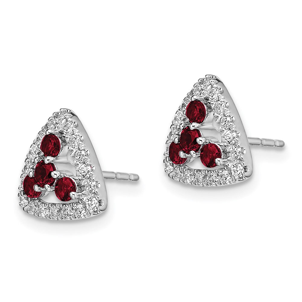 14k White Gold 3/8 Ct. Lab Grown Diamond VS/SI+ G+ and Created Ruby Triangle Post Earrings