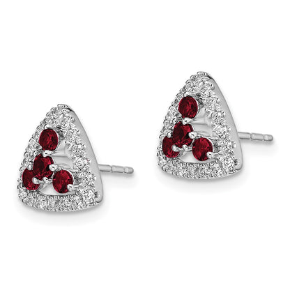 14k White Gold 3/8 Ct. Lab Grown Diamond VS/SI+ G+ and Created Ruby Triangle Post Earrings