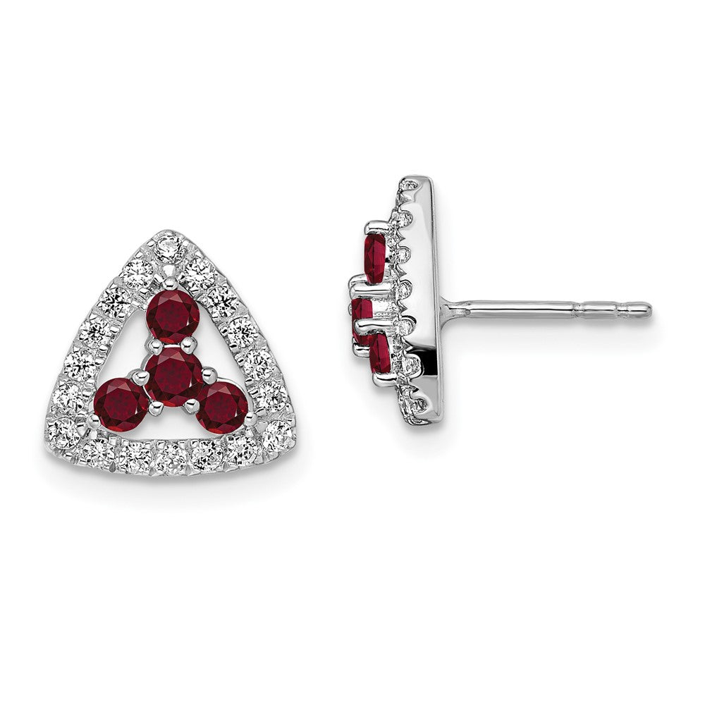 14k White Gold 3/8 Ct. Lab Grown Diamond VS/SI+ G+ and Created Ruby Triangle Post Earrings