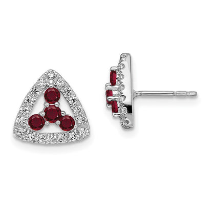 14k White Gold 3/8 Ct. Lab Grown Diamond VS/SI+ G+ and Created Ruby Triangle Post Earrings