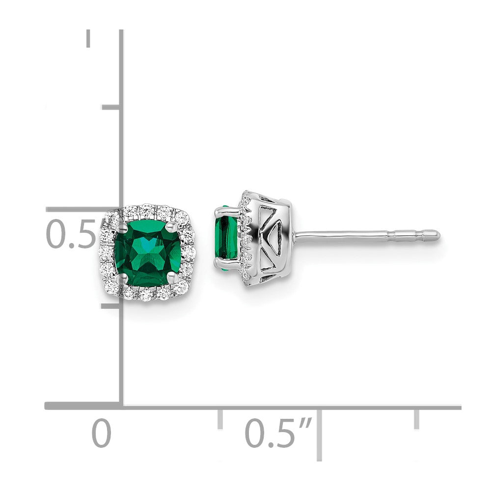 10k White Gold 1/10 Ct. Lab Grown Diamond VS/SI+ G+ and Created Emerald Square Halo Post Earrings