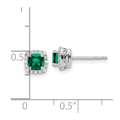 10k White Gold 1/10 Ct. Lab Grown Diamond VS/SI+ G+ and Created Emerald Square Halo Post Earrings