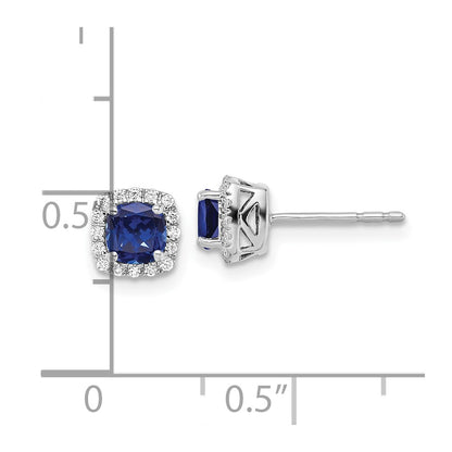 10k White Gold 1/10 Ct. Lab Grown Diamond VS/SI+ G+ and Created Sapphire Square Halo Post Earrings