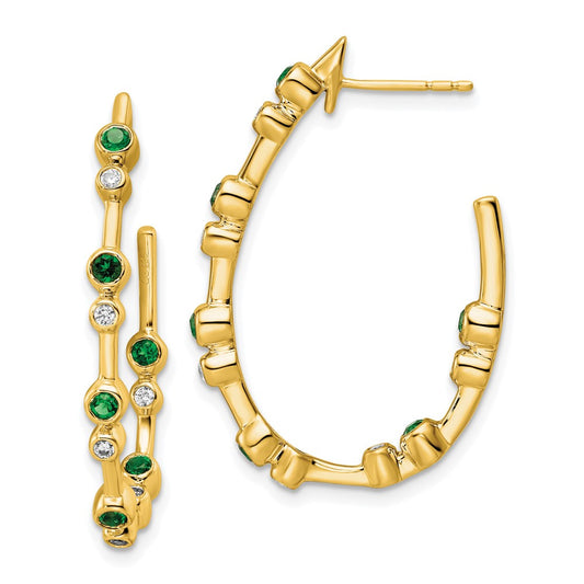 14K Yellow Gold True Origin 1/5 Carat Lab Grown Diamond Vs Def And Emerald Post Hoop Earrings