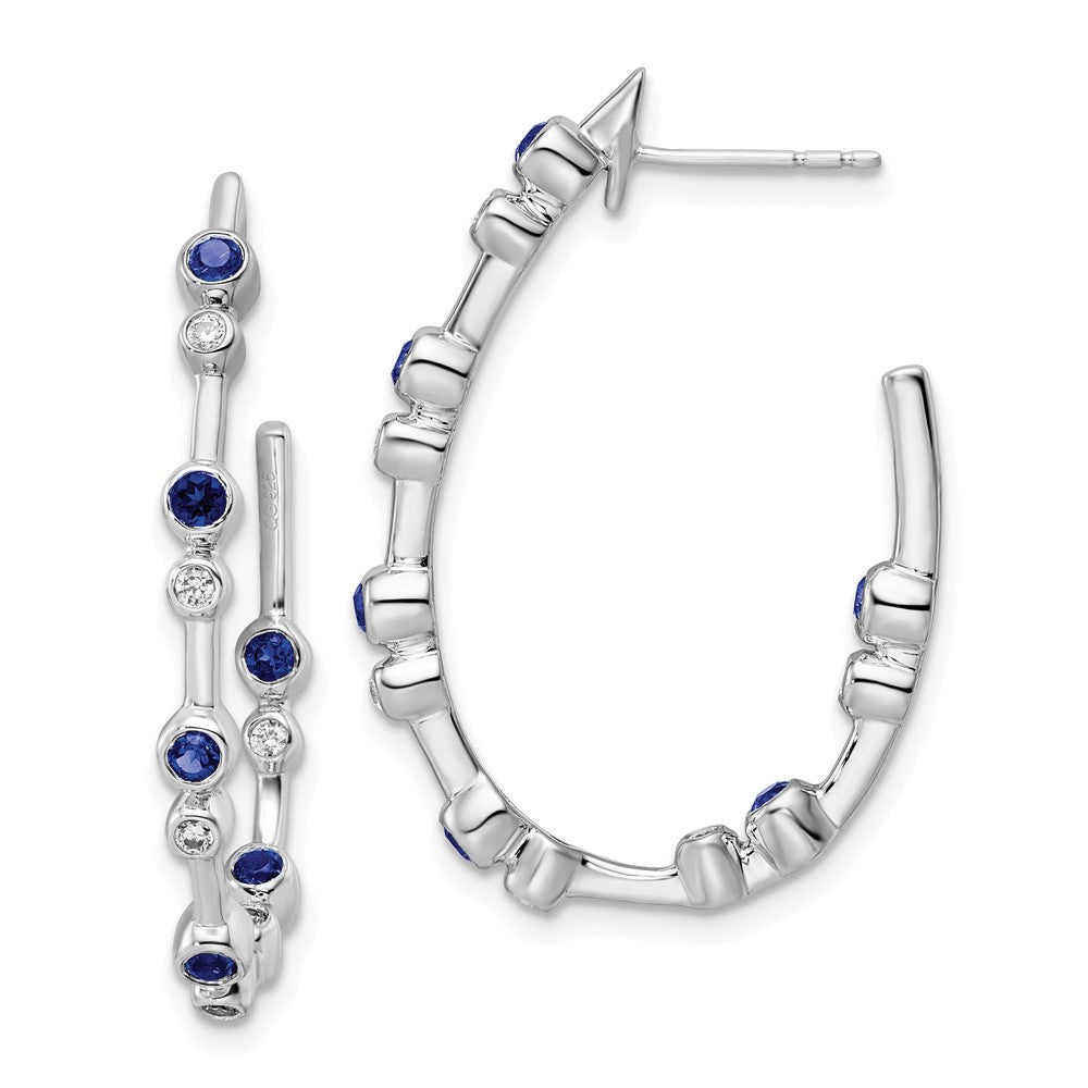14K White Gold True Origin 1/5 Carat Lab Grown Diamond Vs Def And Blue Sapphire Post Hoop Earrings