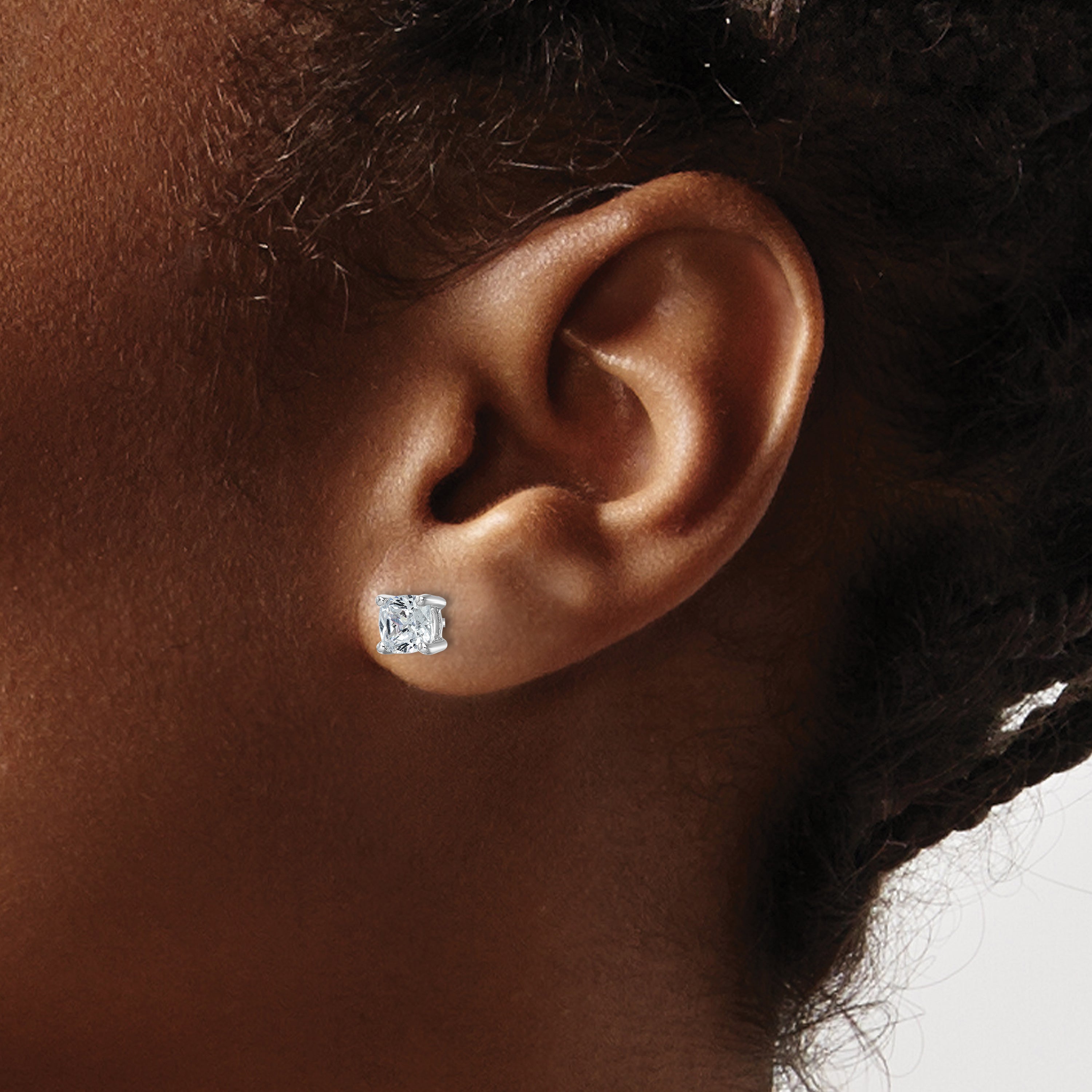 14k White Gold 1 1/2 ctw Certified Lab Grown Diamond VS/SI+ G+ Cushion 4 Prong Heavy Wt. Stud Earrings