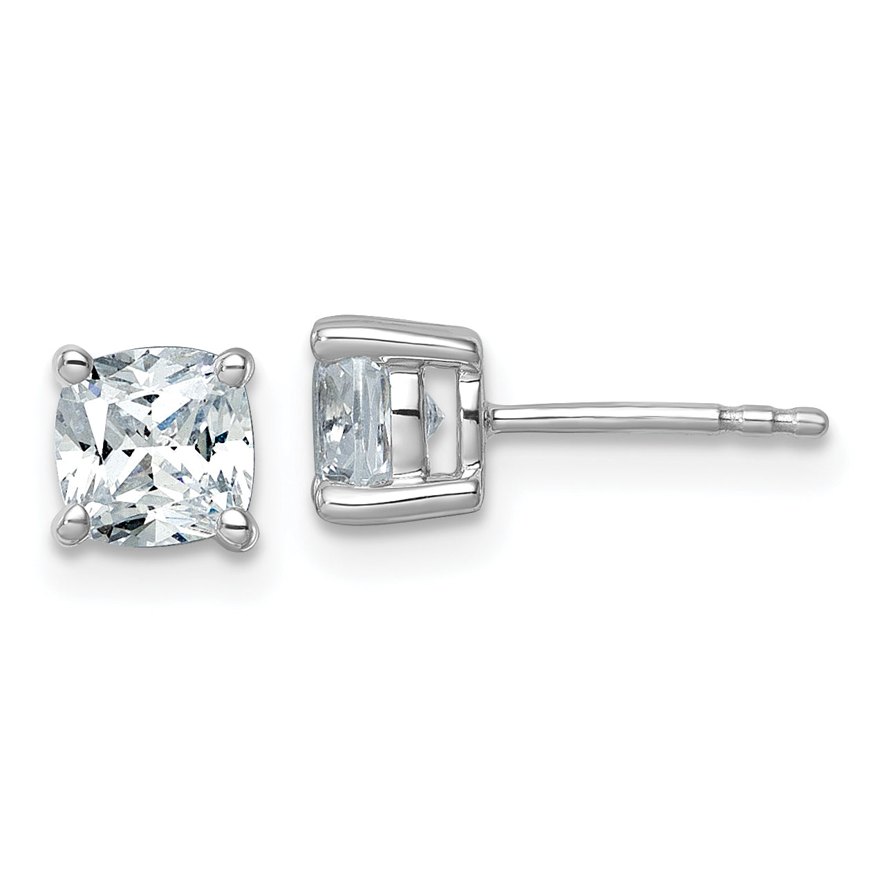 14k White Gold 1 1/2 ctw Lab Grown Diamond VS/SI+ G+ Cushion 4 Prong Heavy Wt. Stud Earrings