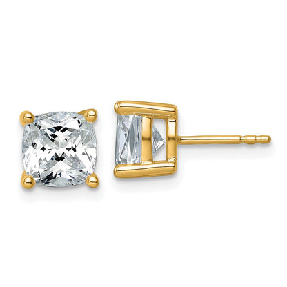 14K Yellow Gold 4 Ctw Certified Lab Grown Diamond Vs+ F+ Cushion Prong Heavy Wt. Stud Earrings