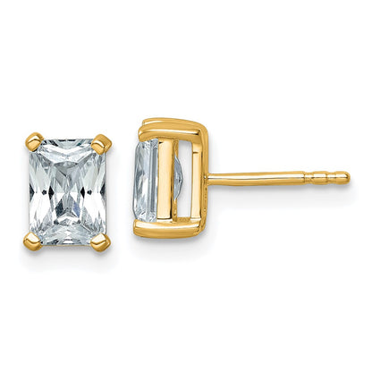 14K Yellow Gold 2 Ctw Certified Lab Grown Diamond Vs+ F+ Radiant 4 Prong Heavy Wt. Stud Earrings
